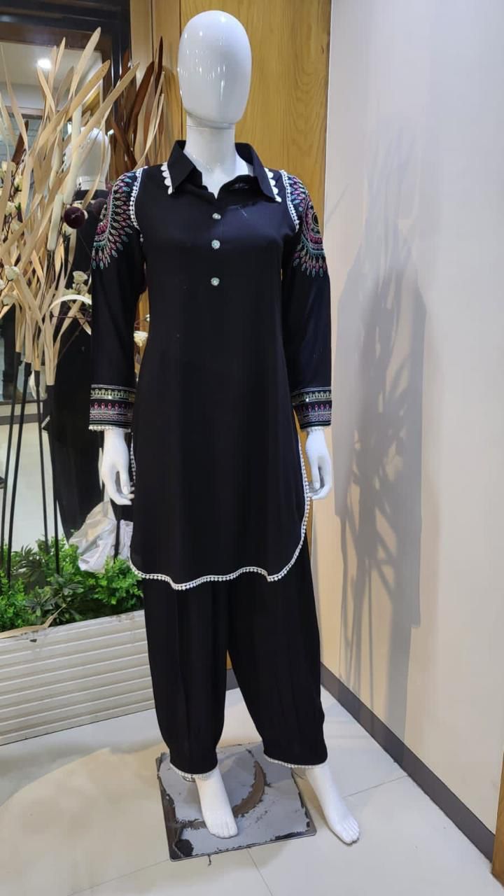 Afghani Cord Set with Embroidery Sleeves and Lace