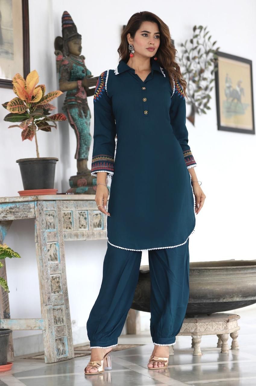 Afghani Cord Set with Embroidery Sleeves and Lace