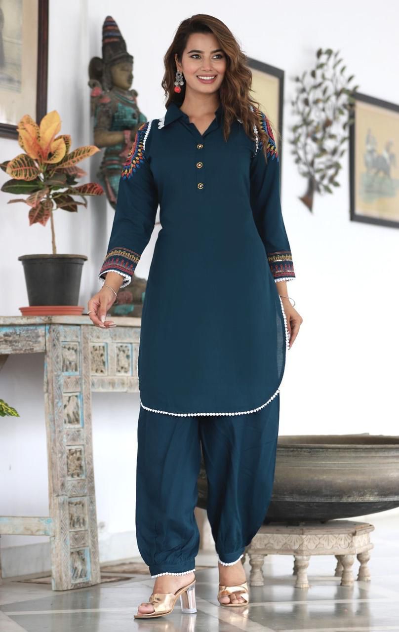Afghani Cord Set with Embroidery Sleeves and Lace