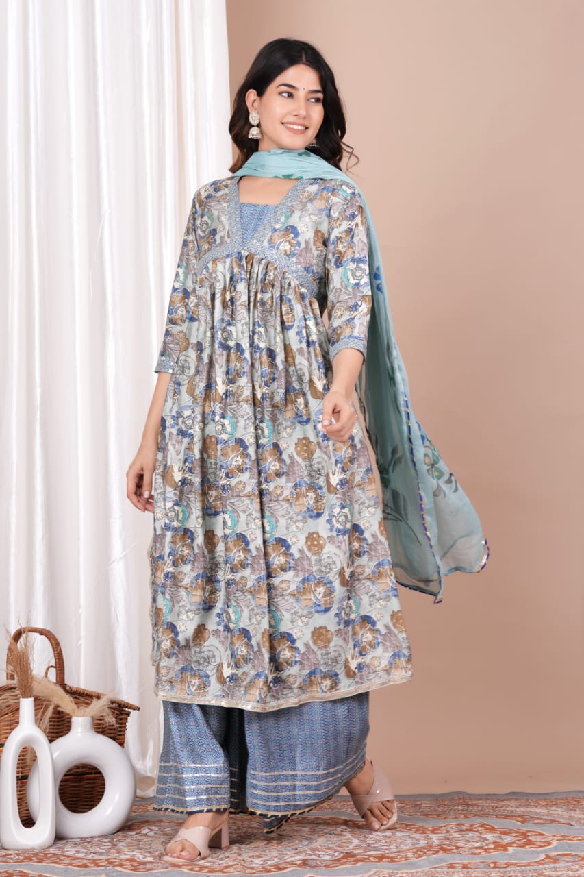 Muslin Aaliya Style Dress with Nayraa Cut and Sequin Work