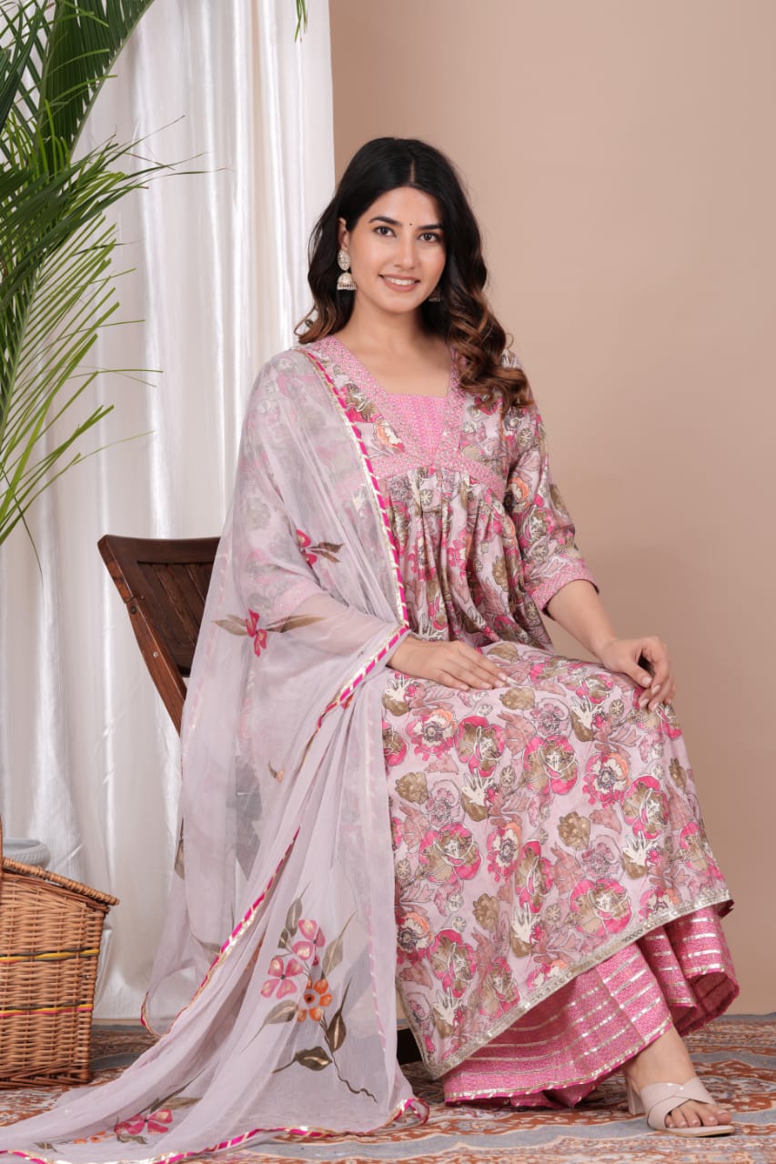 Muslin Aaliya Style Dress with Nayraa Cut and Sequin Work
