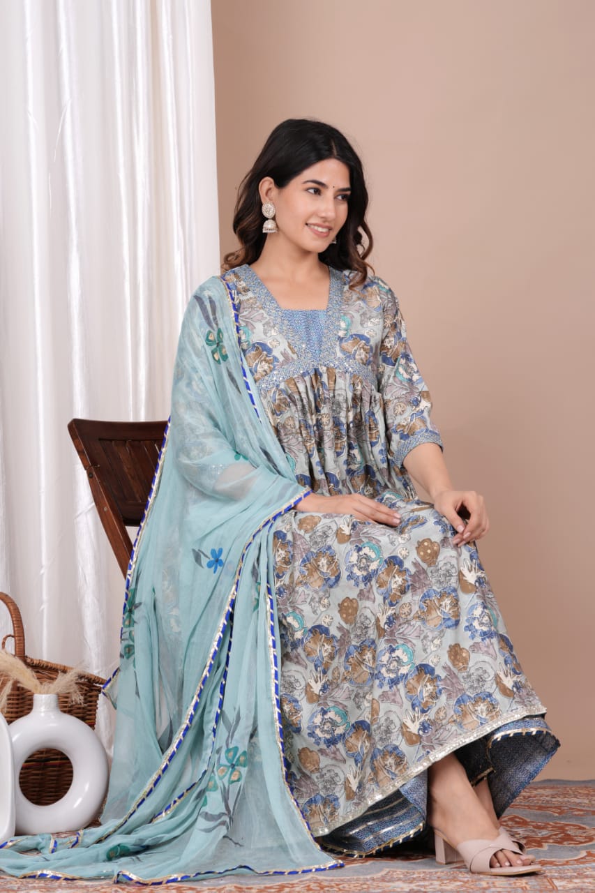 Muslin Aaliya Style Dress with Nayraa Cut and Sequin Work