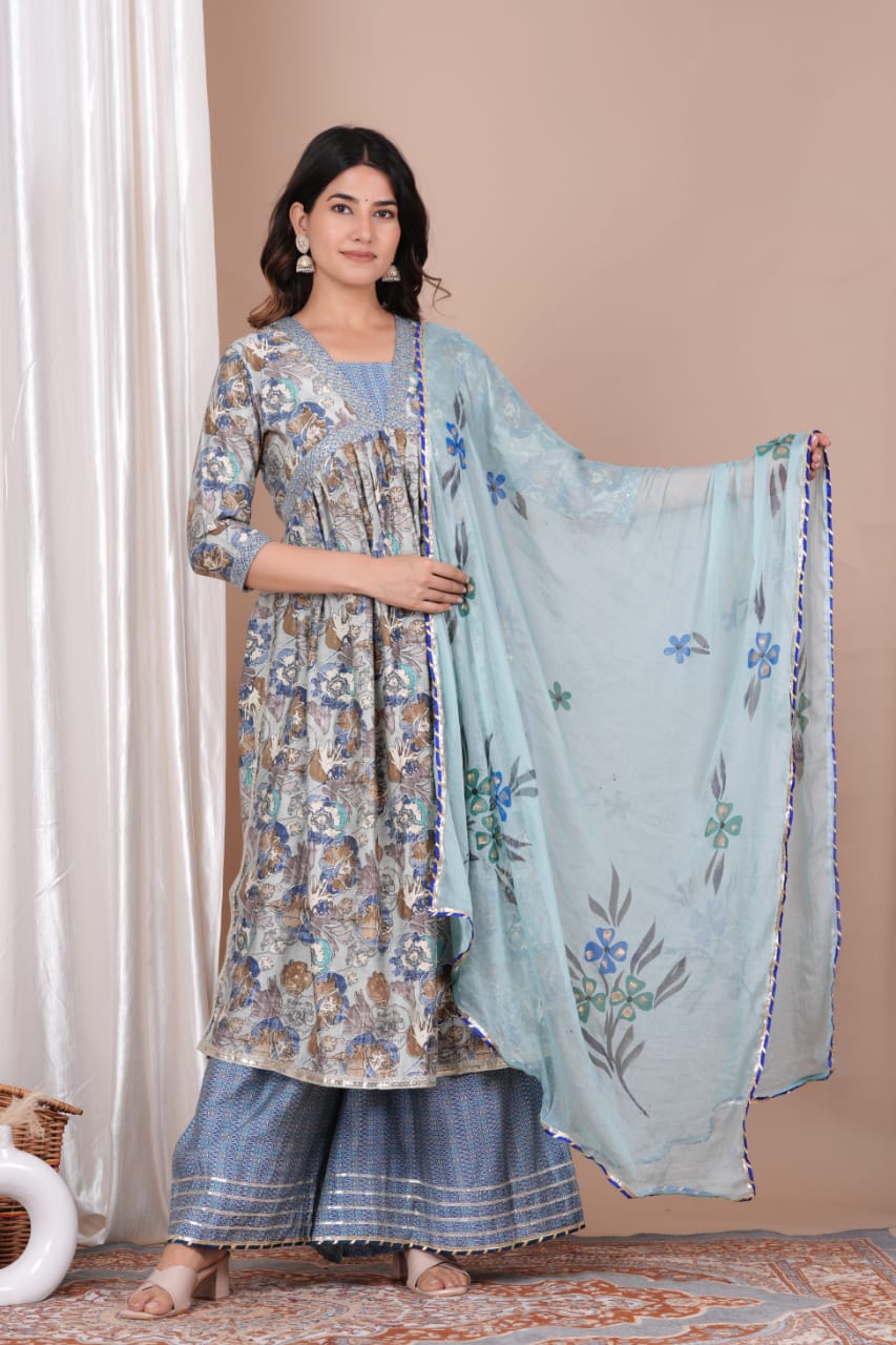 Muslin Aaliya Style Dress with Nayraa Cut and Sequin Work