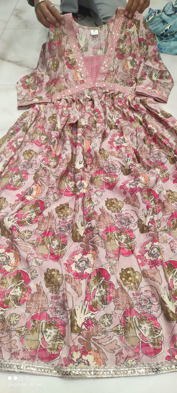 Muslin Aaliya Style Dress with Nayraa Cut and Sequin Work