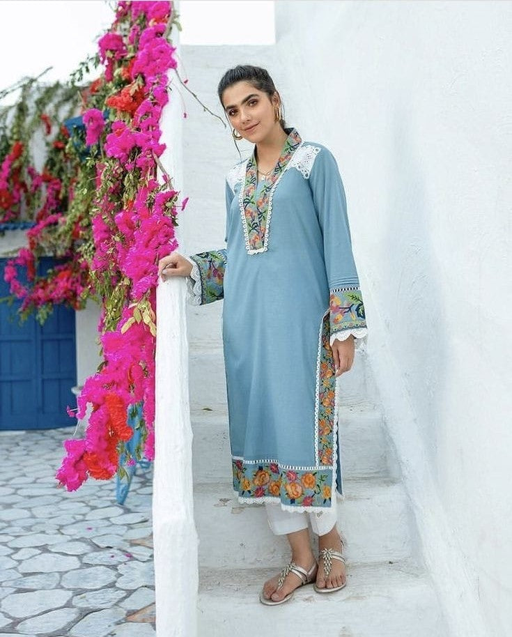Rayon Kurta Set with Embroidery and Lace Details