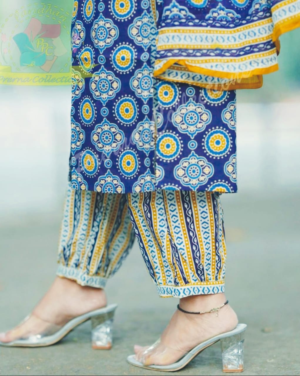Ajrakh Print Kurti, Gulnar Pant, and Mul Cotton Dupatta Set