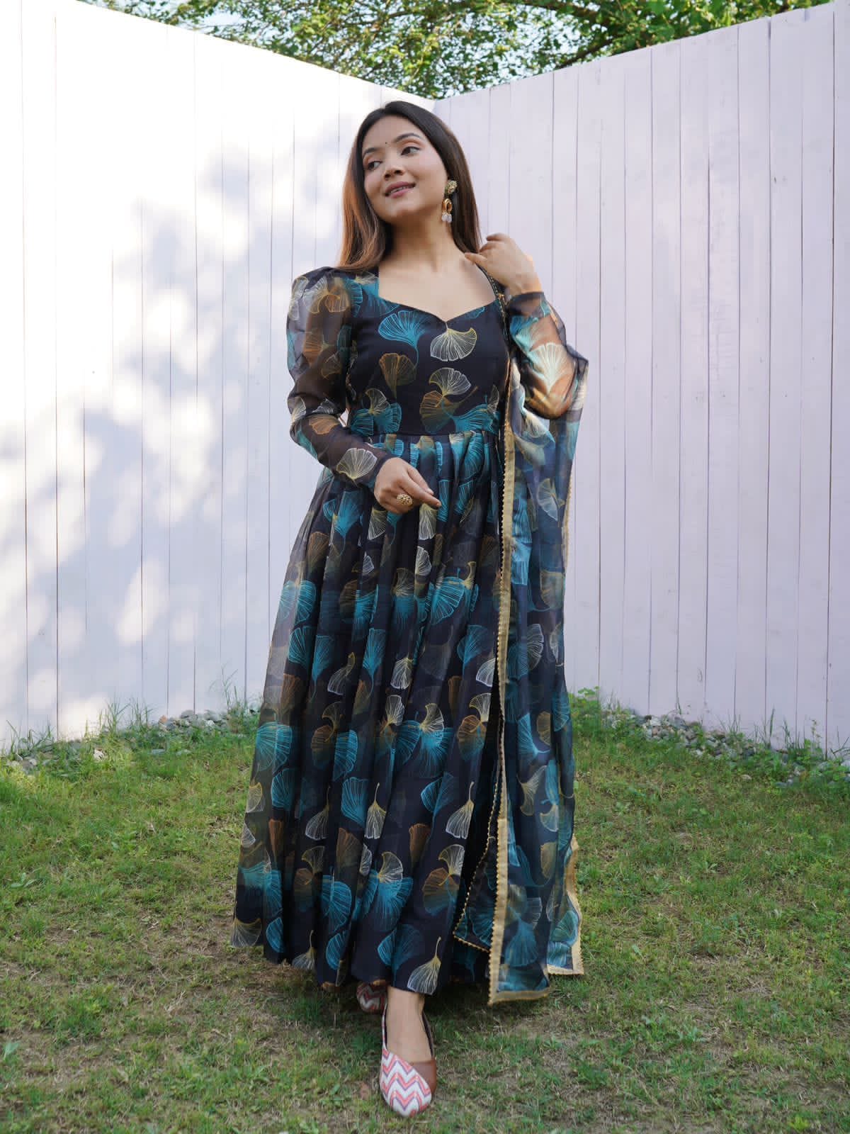 Tabby Organza Silk Floral Anarkali Set