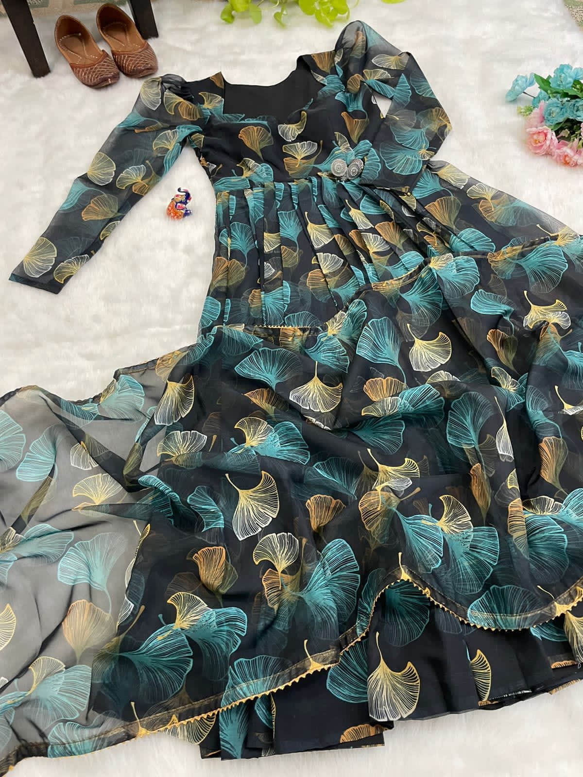 Tabby Organza Silk Floral Anarkali Set