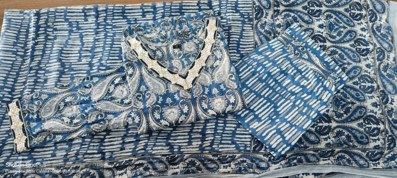 Cotton Suit Set with Embroidered Neck Kurti and Afghani Pant
