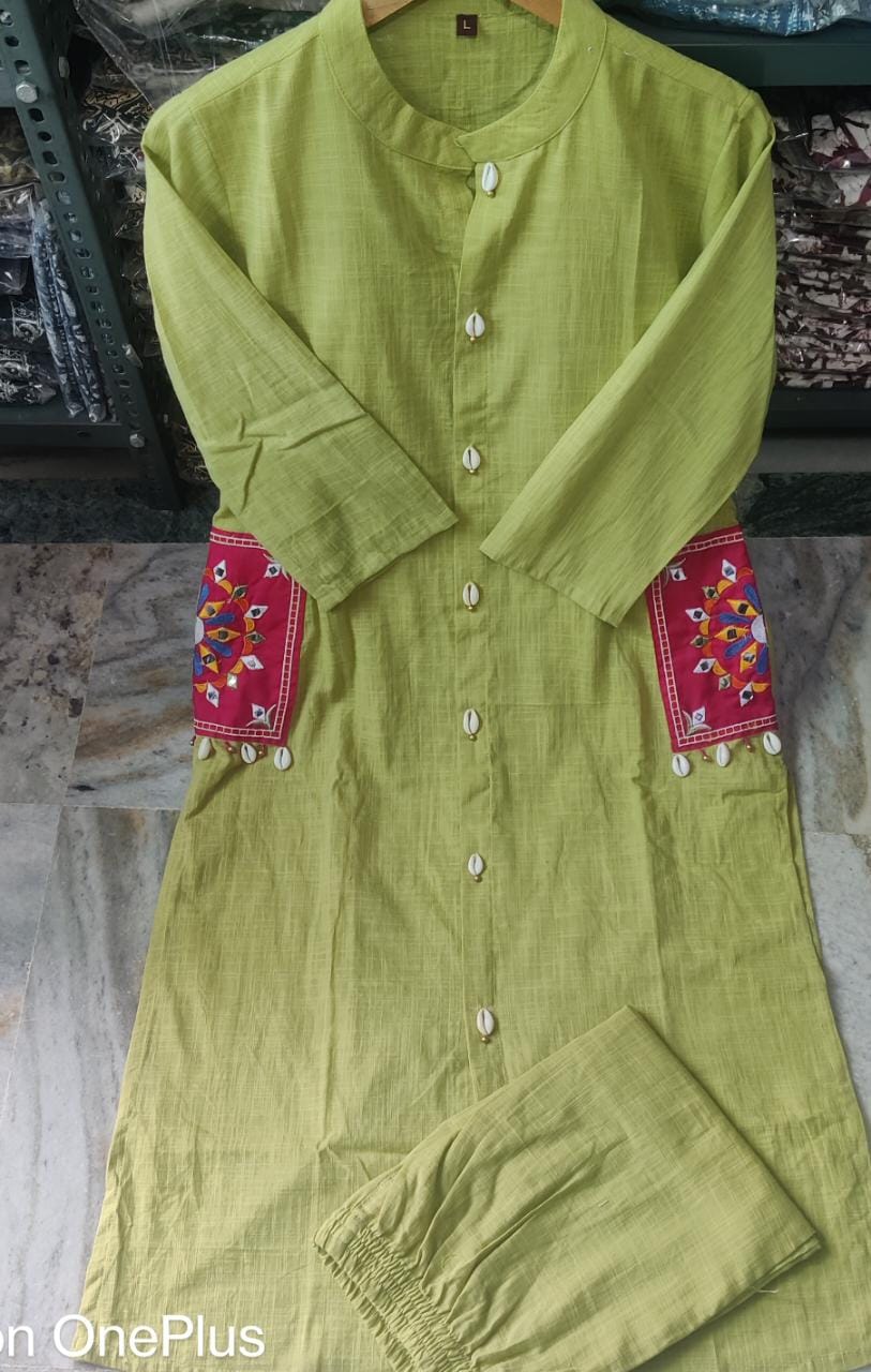 Green Cotton Cord Set with Mirror and Kodi Work