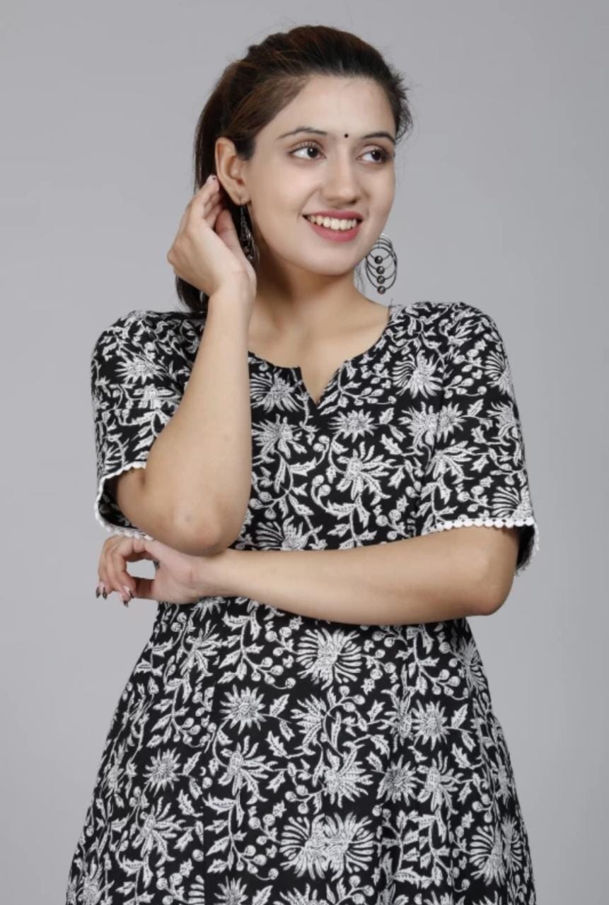 Kalamkari Flair Gown with Palazzo Set in Procine Print and Lacework