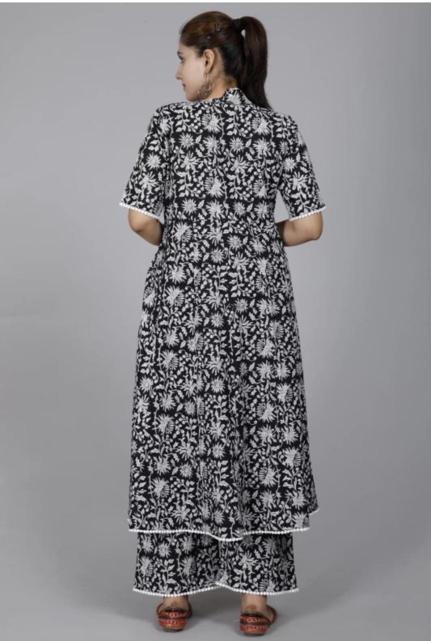 Kalamkari Flair Gown with Palazzo Set in Procine Print and Lacework