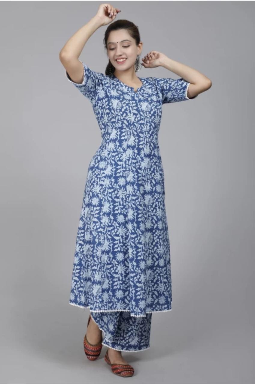 Kalamkari Flair Gown with Palazzo Set in Procine Print and Lacework
