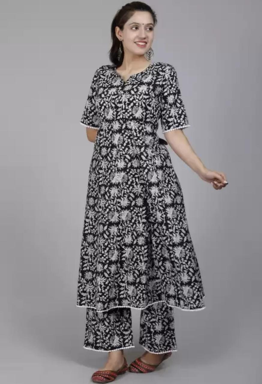 Kalamkari Flair Gown with Palazzo Set in Procine Print and Lacework