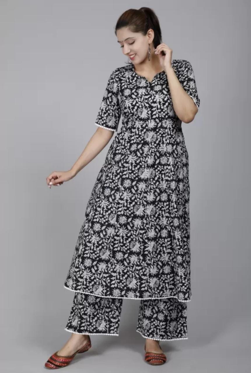 Kalamkari Flair Gown with Palazzo Set in Procine Print and Lacework