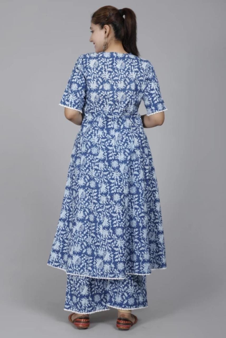 Kalamkari Flair Gown with Palazzo Set in Procine Print and Lacework
