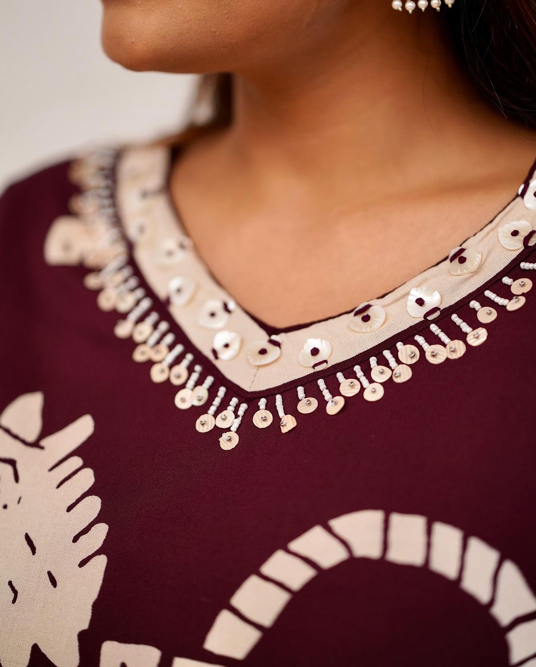 Rayon Kurta Cord Set with Handwork on Neck