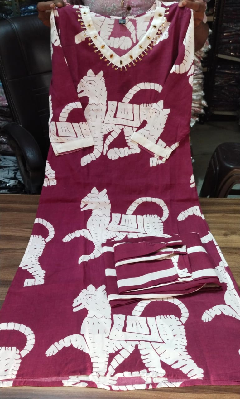 Rayon Kurta Cord Set with Handwork on Neck