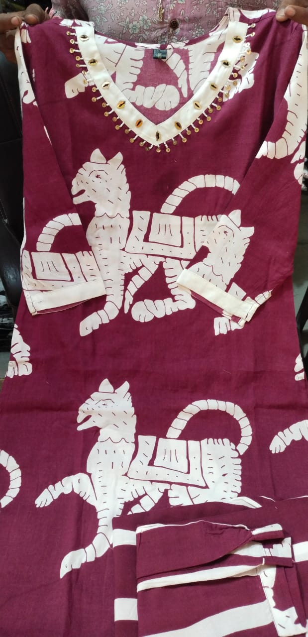 Rayon Kurta Cord Set with Handwork on Neck