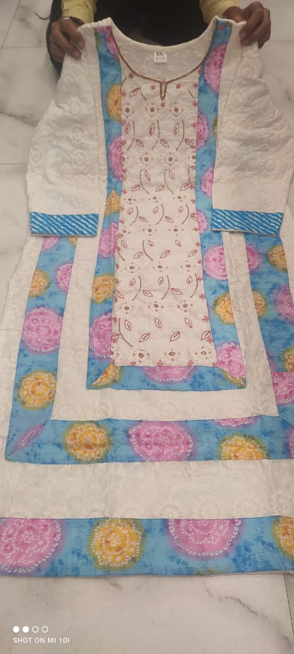 Chicken Shifli Hand-Block Printed Cotton Kurti, Pant, and Mulmul Dupatta Set