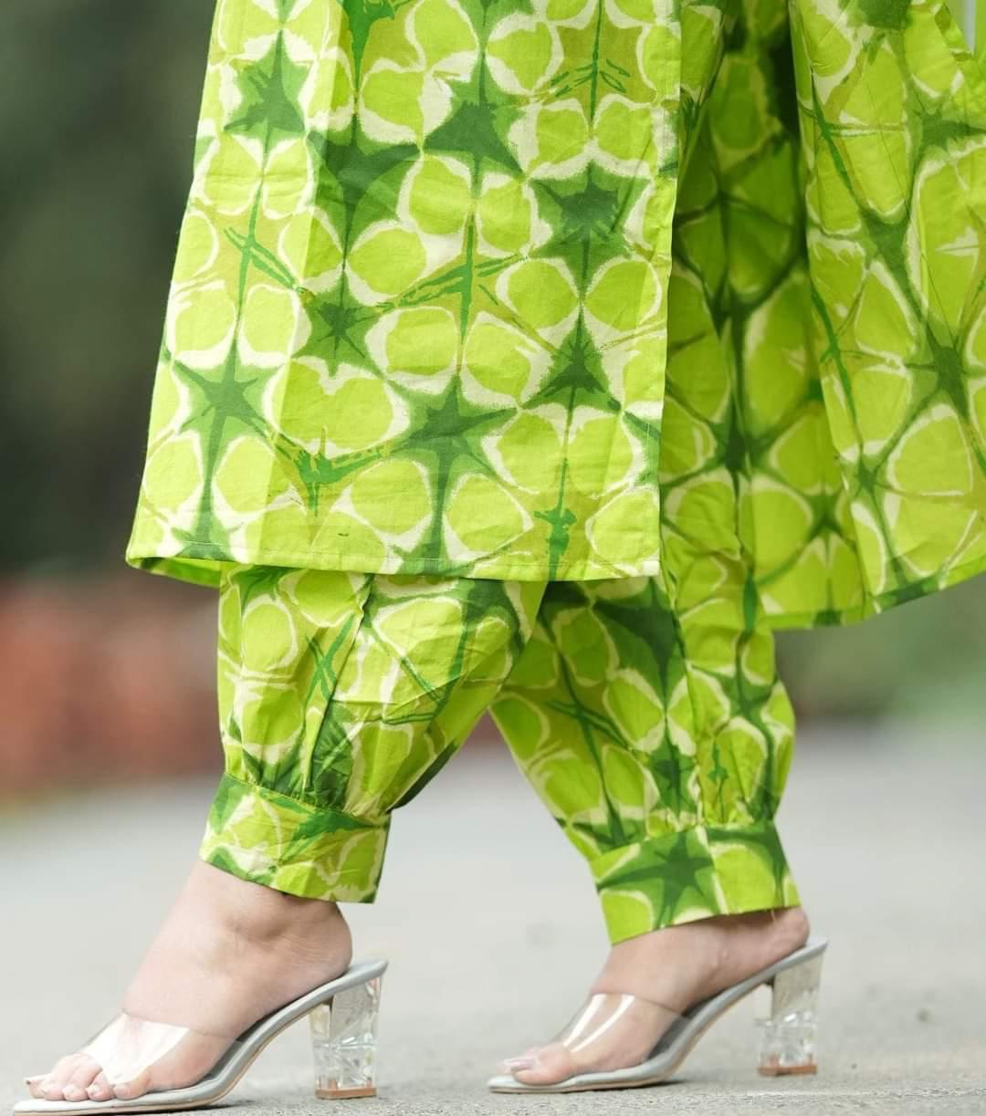 Cotton Kurti, Gulnaar Pant, and Chiffon Leheriya Dupatta Set