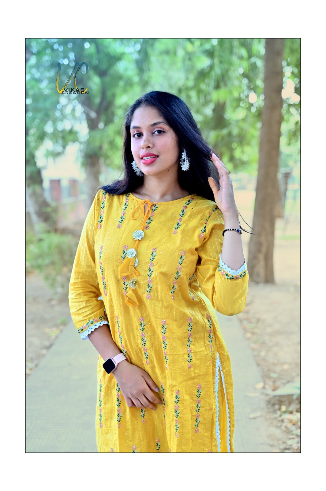 Cotton Lurex Kurti with Embroidery, Pant, and Nazmin Dupatta Set