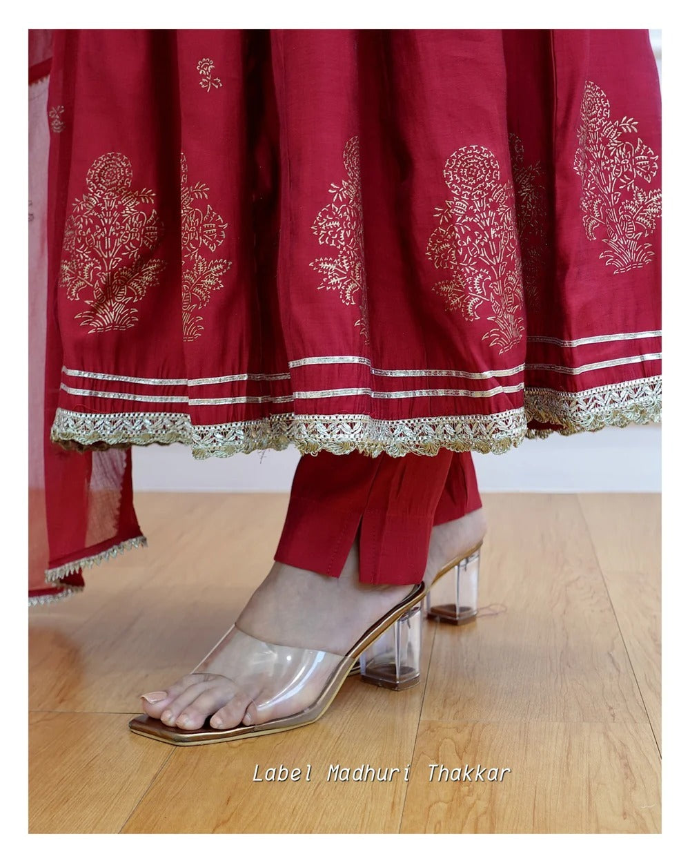 Red Embroidered Rayon Kurti Set with Mulmul Dupatta