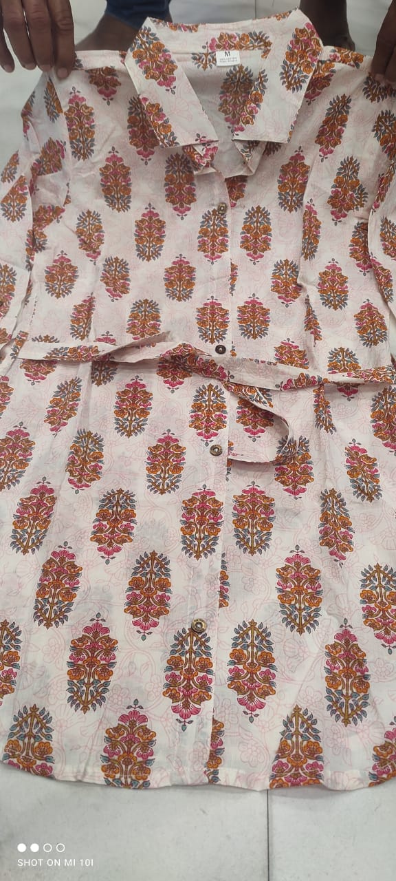 Cord Set: Shirt-style top with Belt and Cotton Pant
