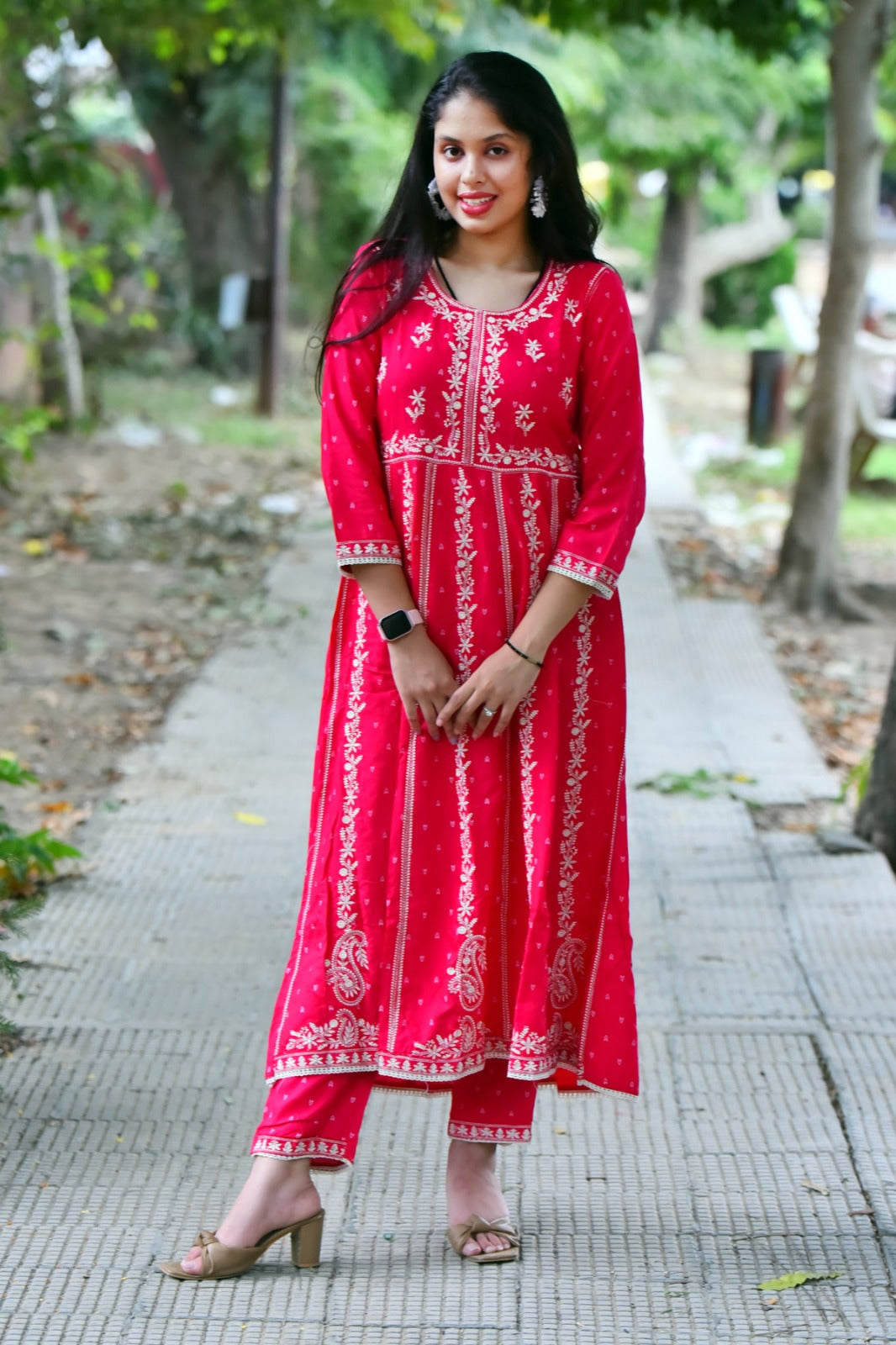 Rayon Embroidered Gown Suit with Pant Set