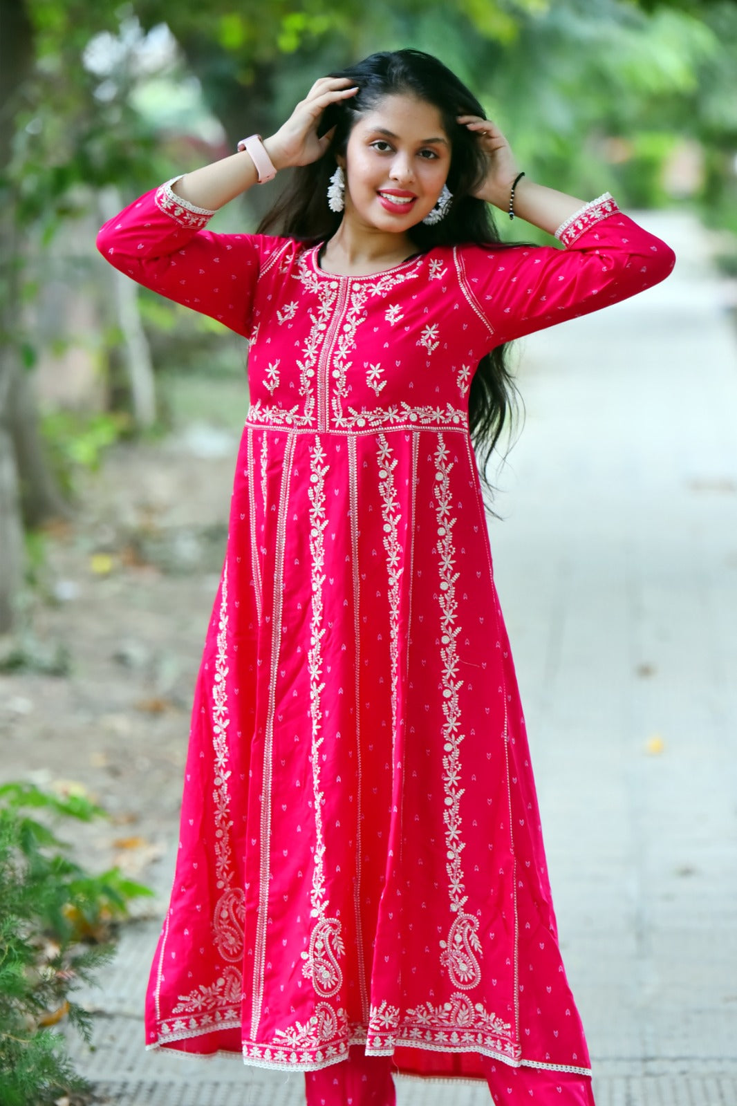 Rayon Embroidered Gown Suit with Pant Set