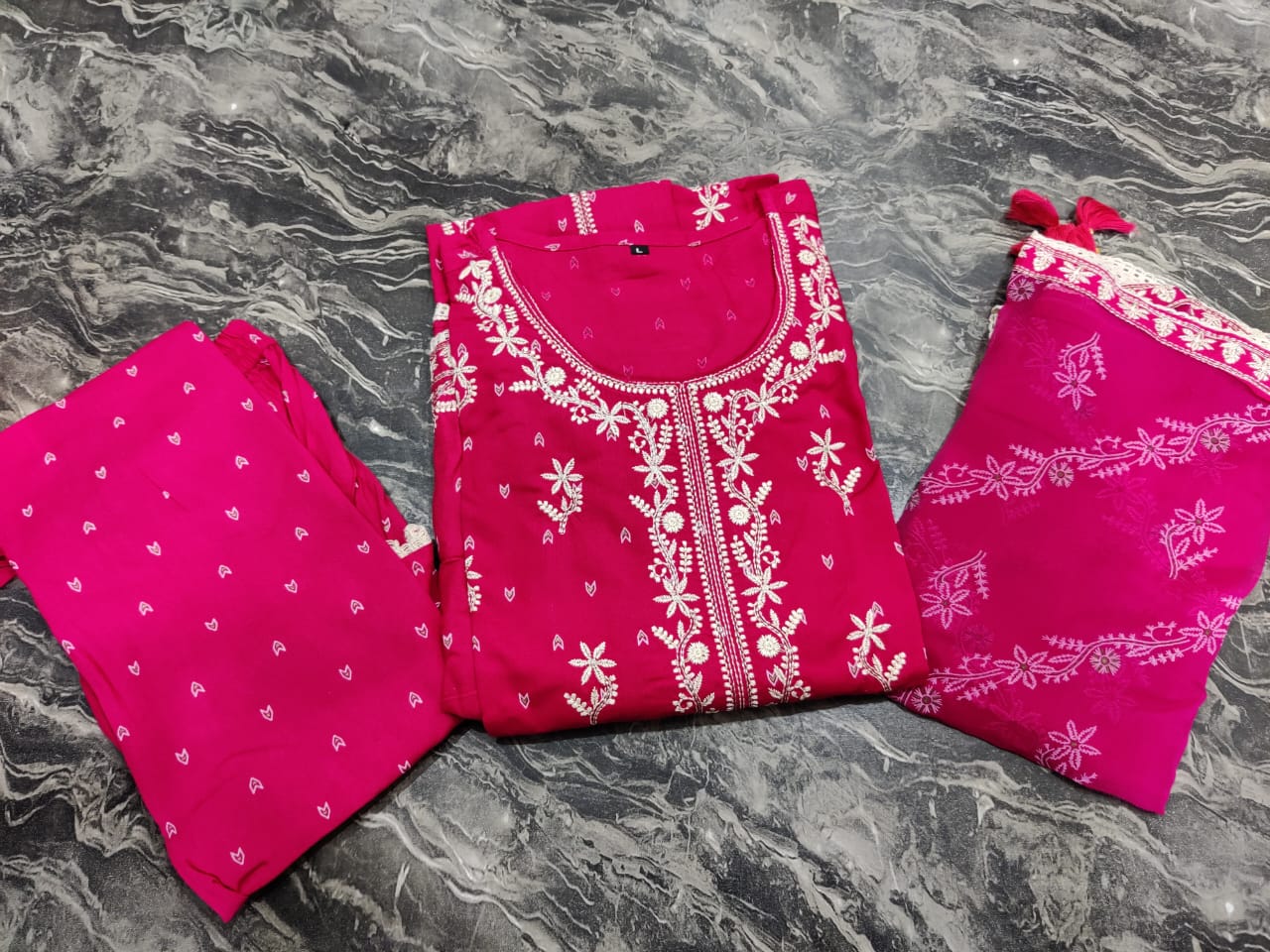 Rayon Embroidered Gown Suit with Pant Set