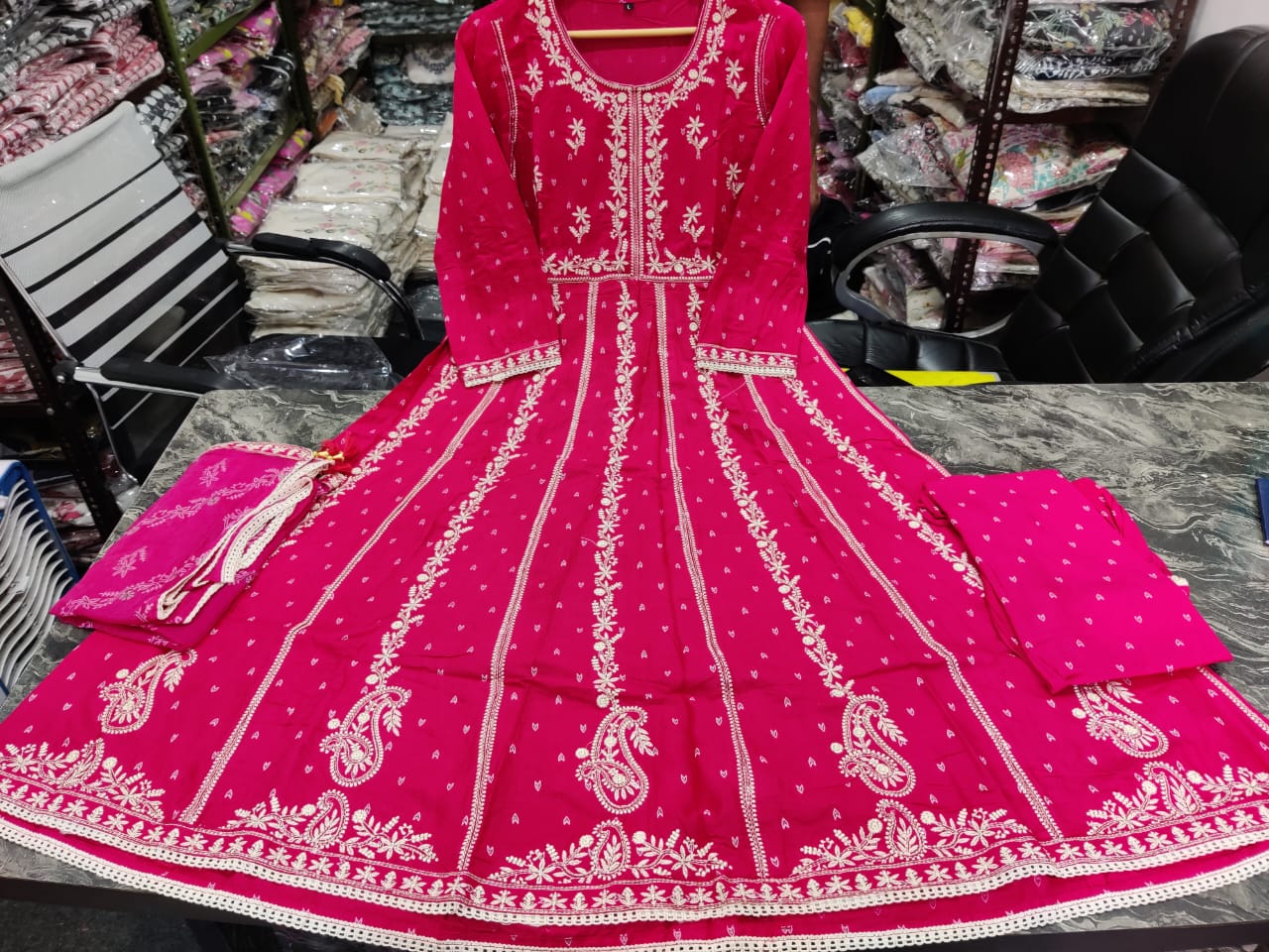 Rayon Embroidered Gown Suit with Pant Set