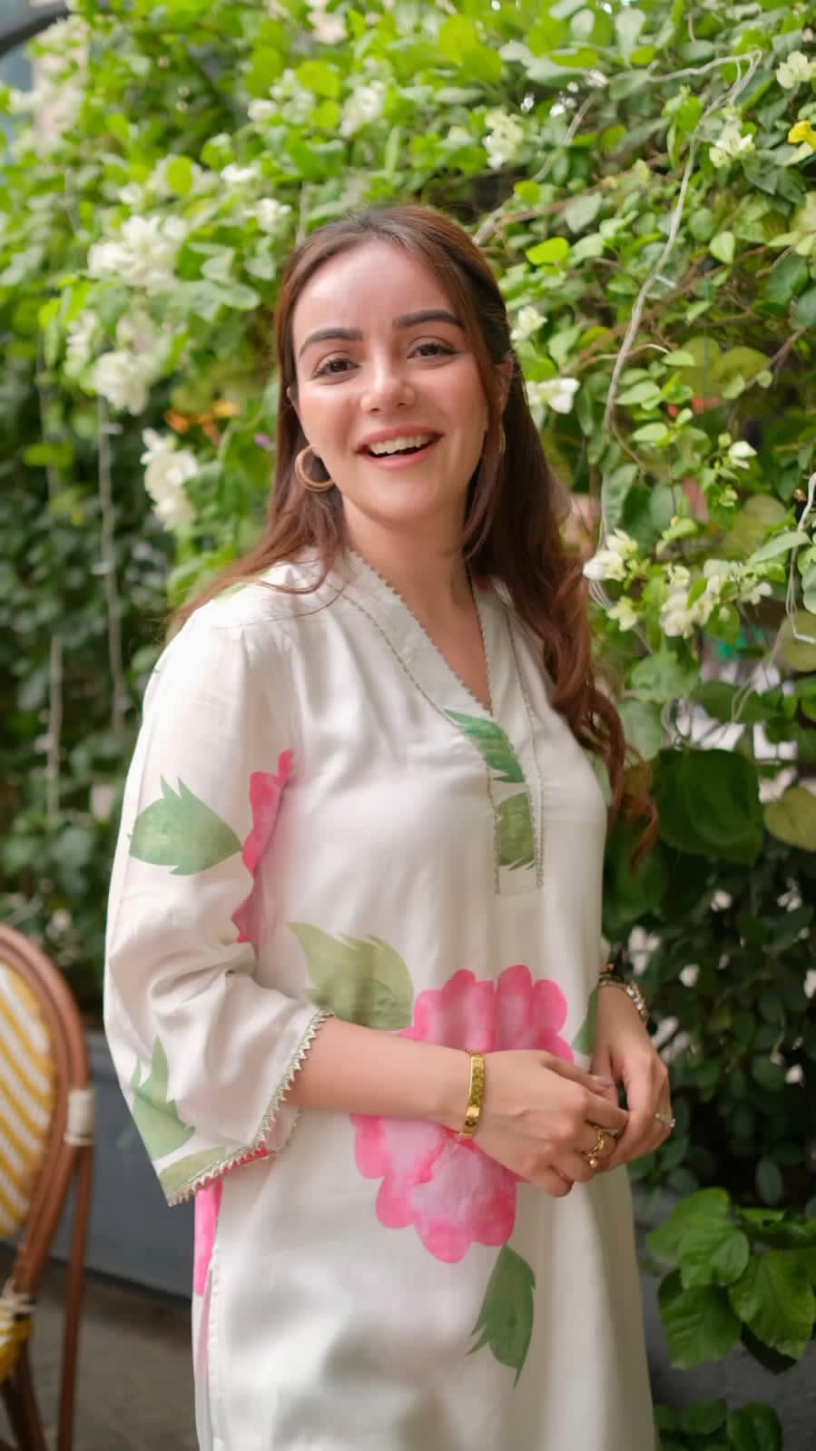Maslin Digital Print Floral Kurta Pant Set with Lace Work