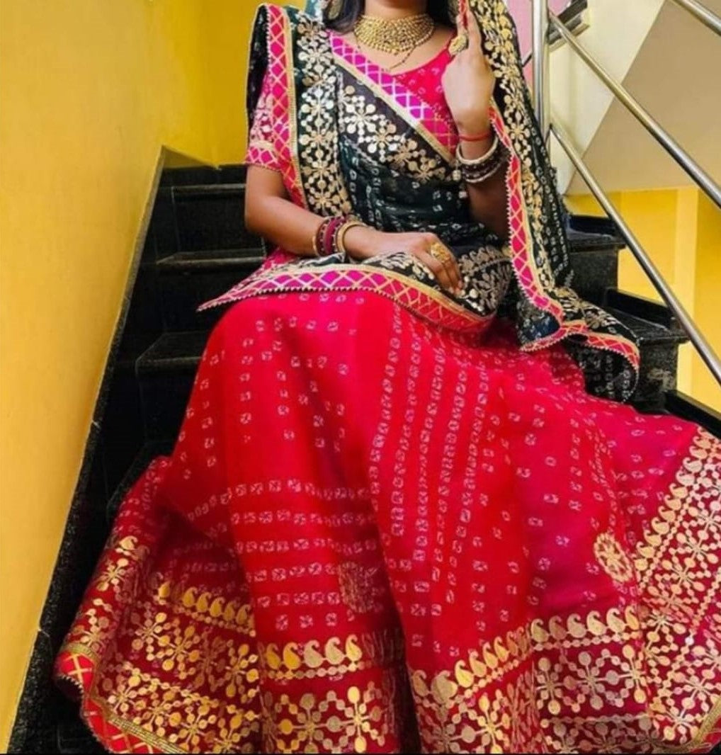Bandhej Rajasthani Lehenga Chunni Set with Gotta Patti Work