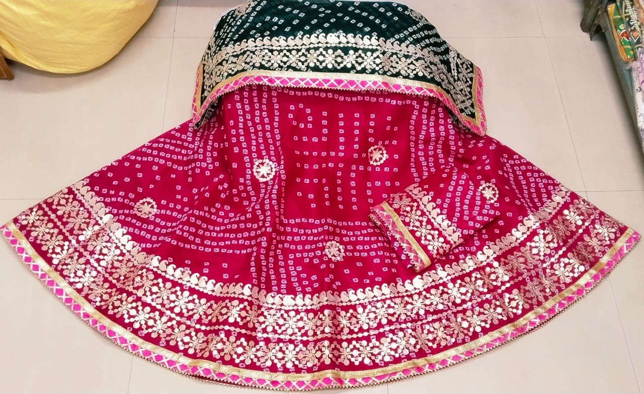 Bandhej Rajasthani Lehenga Chunni Set with Gotta Patti Work
