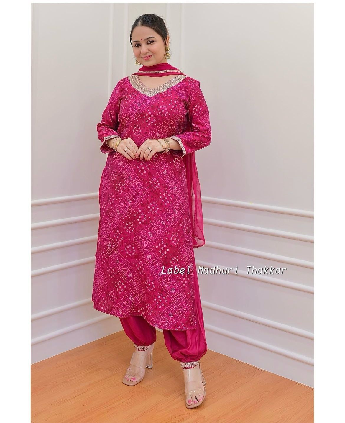 Bandhani Printed Afghani Suit Set with Sequence Embroidery