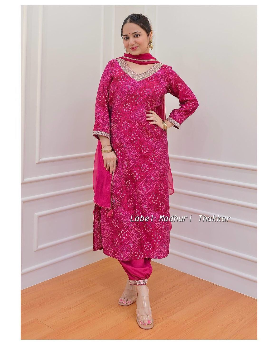 Bandhani Printed Afghani Suit Set with Sequence Embroidery