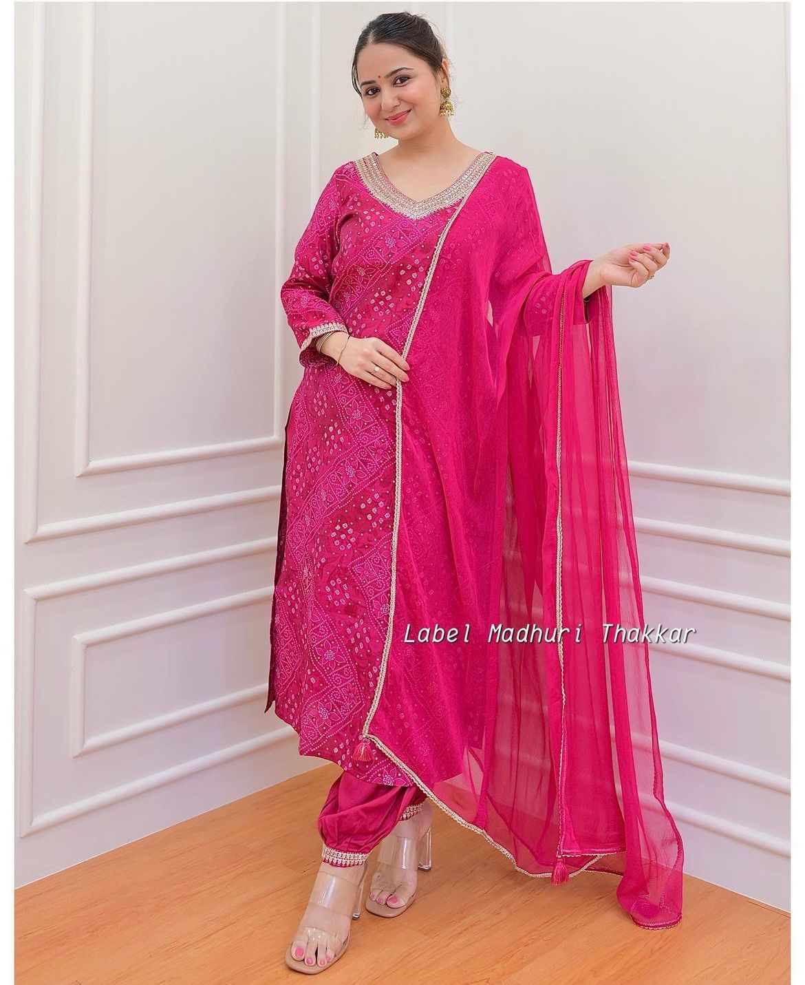 Bandhani Printed Afghani Suit Set with Sequence Embroidery