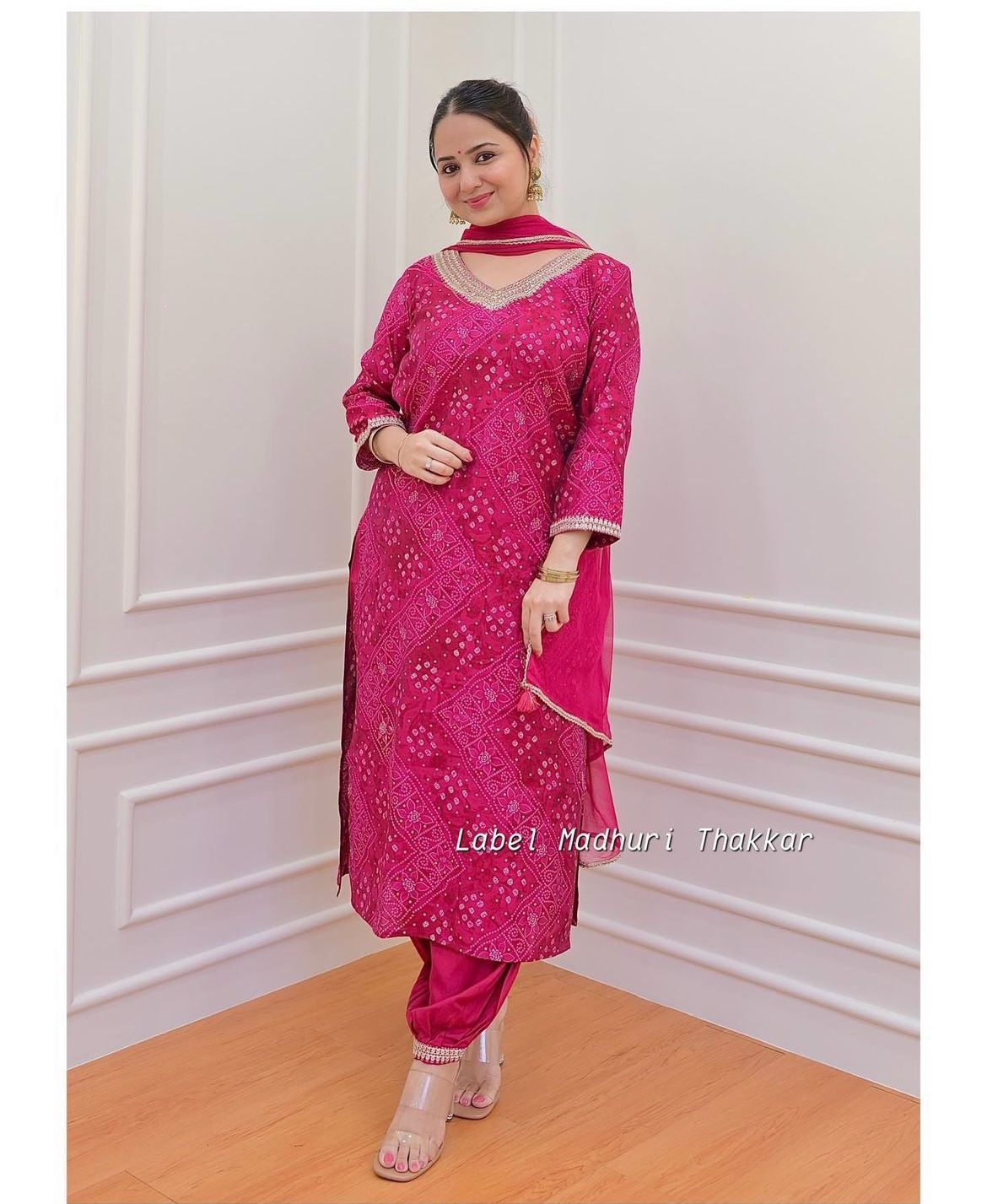 Bandhani Printed Afghani Suit Set with Sequence Embroidery