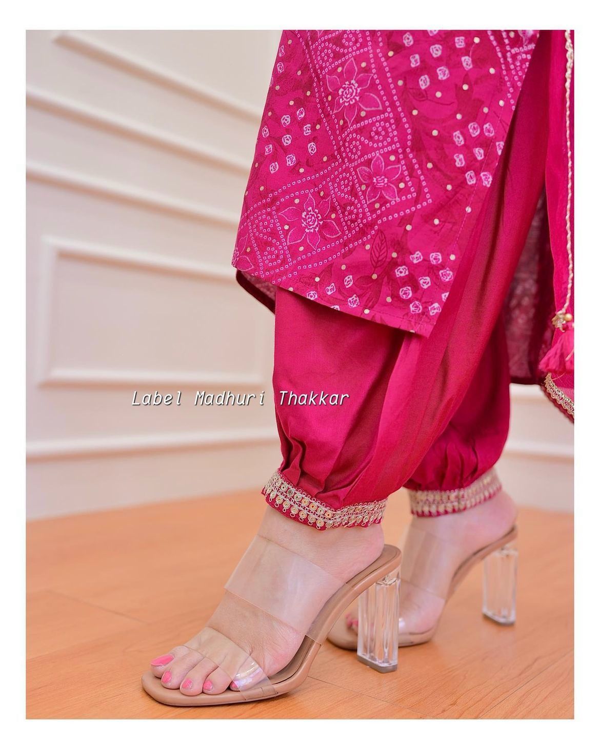 Bandhani Printed Afghani Suit Set with Sequence Embroidery