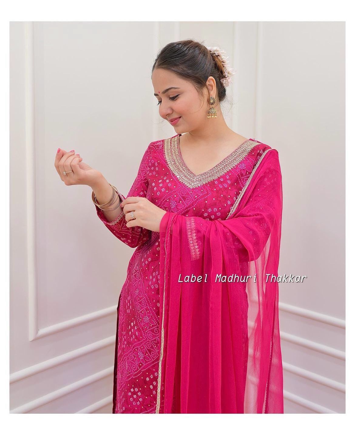 Bandhani Printed Afghani Suit Set with Sequence Embroidery