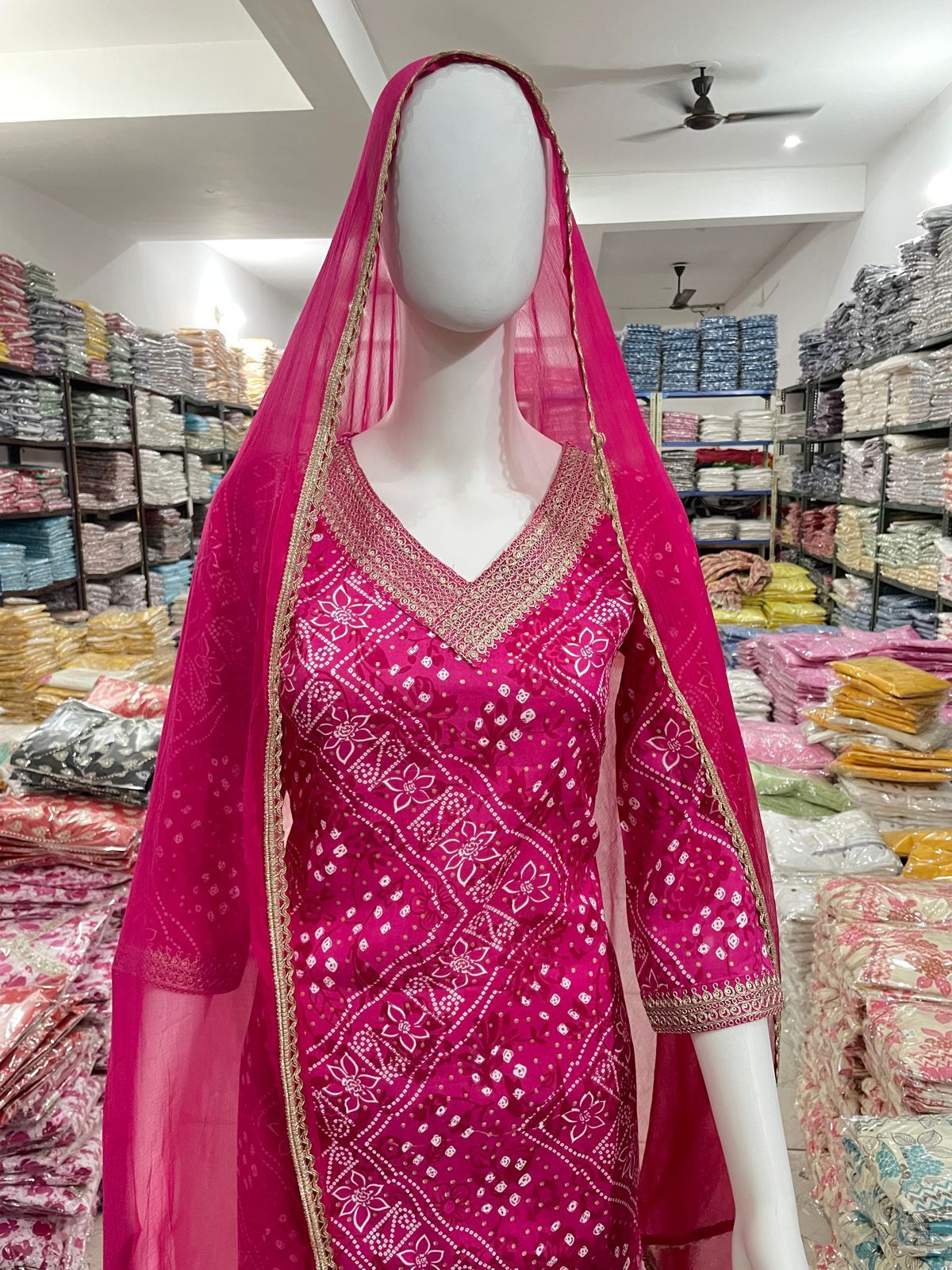 Bandhani Printed Afghani Suit Set with Sequence Embroidery