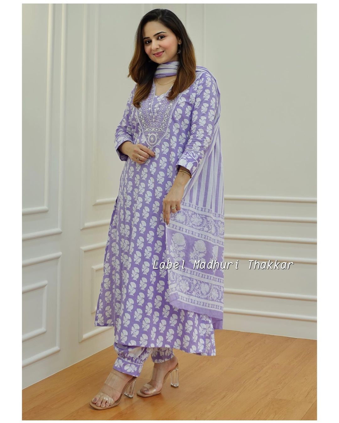 Sanganeri Block Print Cotton Kurta Set with Afghani Pant