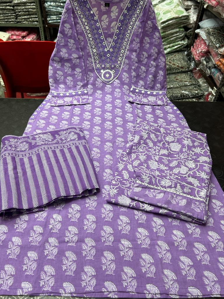 Sanganeri Block Print Cotton Kurta Set with Afghani Pant