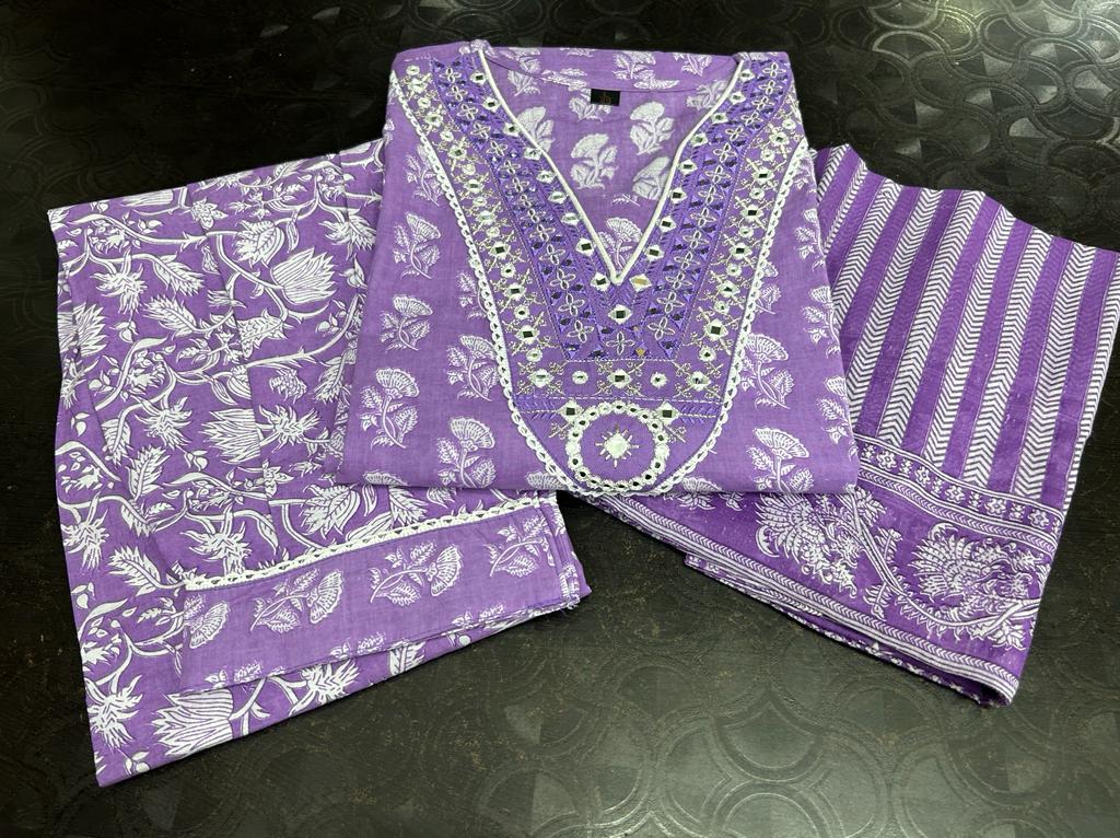 Sanganeri Block Print Cotton Kurta Set with Afghani Pant