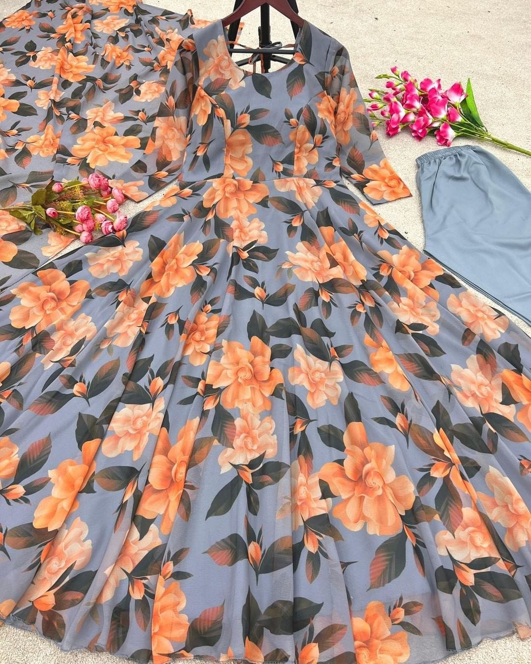 Fox Georgette Anarkali Gown with Digital Print