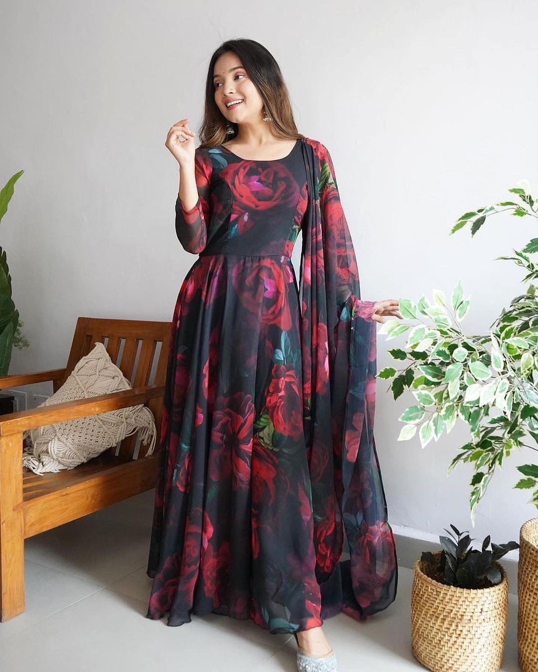 Fox Georgette Anarkali Gown with Digital Print