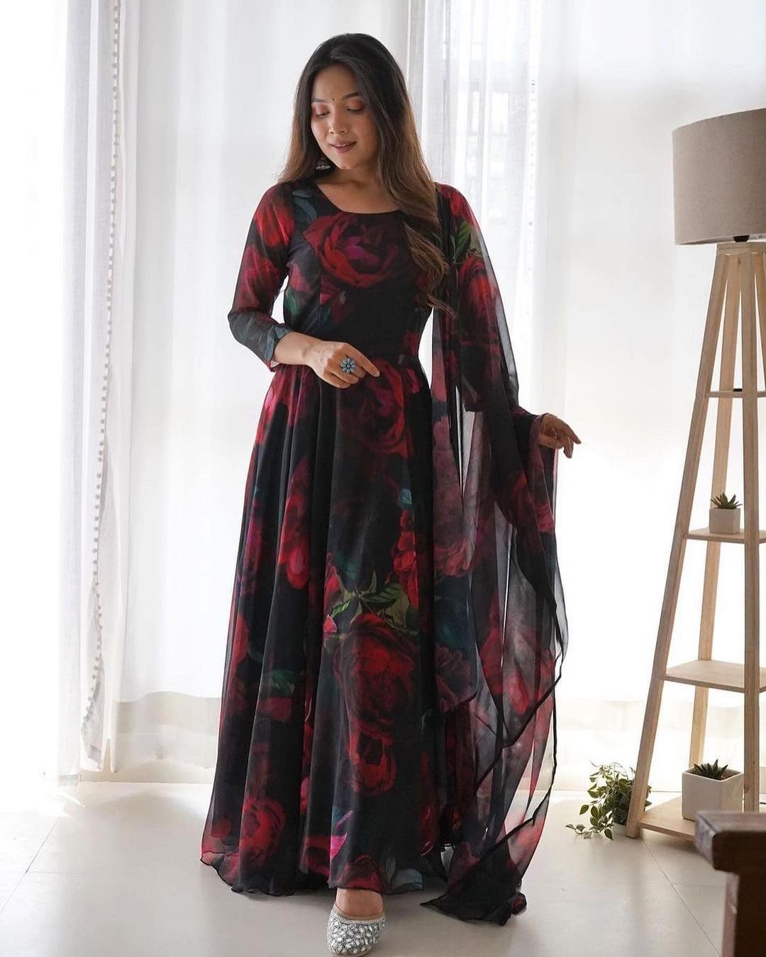 Fox Georgette Anarkali Gown with Digital Print