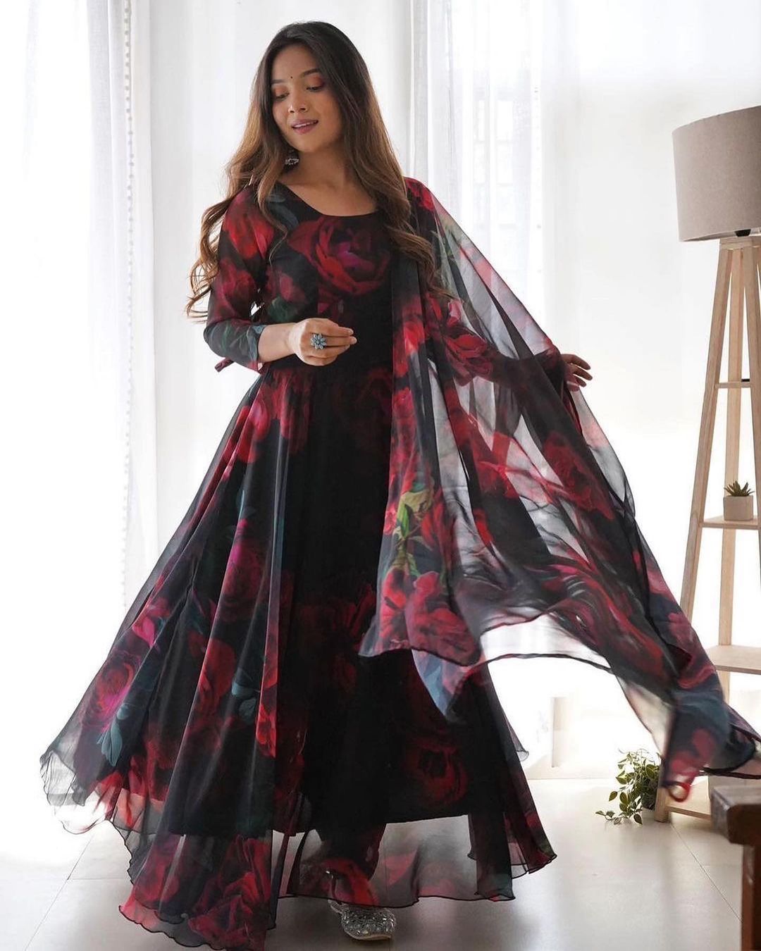 Fox Georgette Anarkali Gown with Digital Print