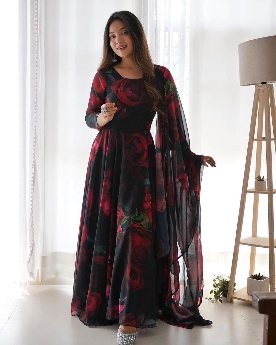 Fox Georgette Anarkali Gown with Digital Print